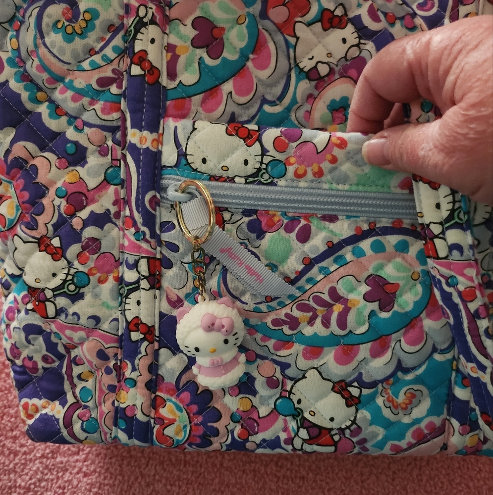 Colorful Patterned Bag with Cartoon Hello Kitty Design Plus Purse Charm
